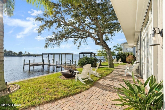 3212 John Anderson Dr, Ormond Beach, FL 32176 - dock area with a lawn and a water view
