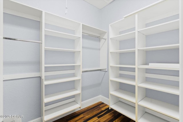 walk in closet featuring dark wood-style flooring