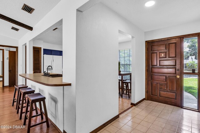 75 Sycamore Cir, Ormond Beach, FL 32174 - foyer entrance featuring sink, a textured ceiling, light tile patterned flooring, and plenty of natural light