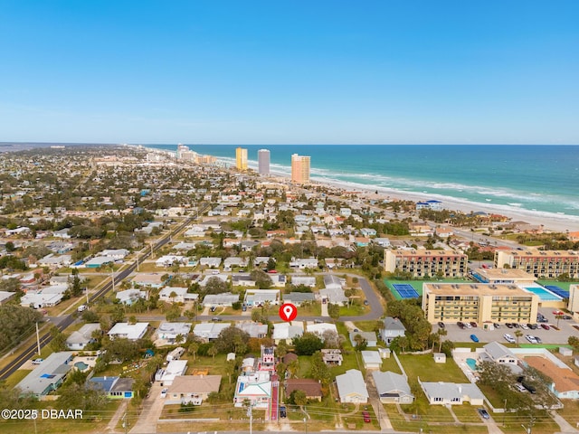 aerial view with a beach view and a water view