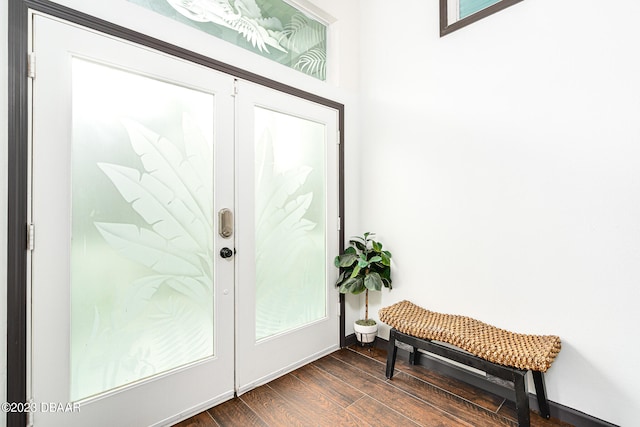 entrance foyer with french doors and dark hardwood / wood-style floors