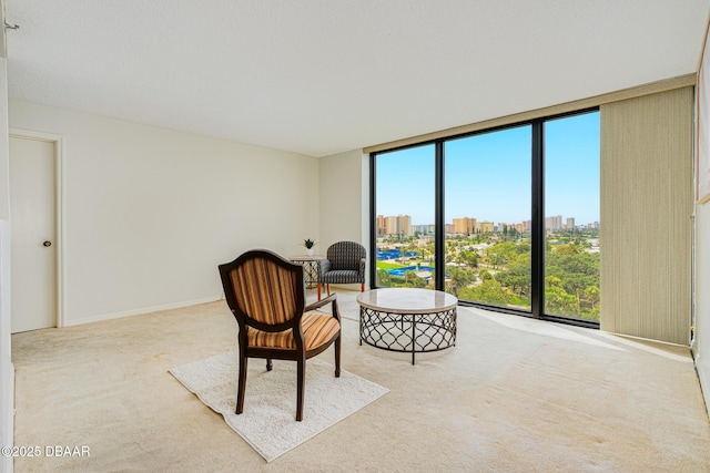 1 Oceans W Blvd Unit 7B1, Daytona Beach, FL 32118 - living area with carpet flooring, a city view, and expansive windows