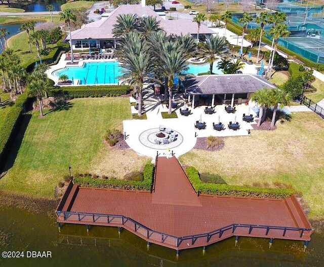 drone / aerial view featuring a water view