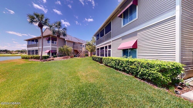 view of yard with a water view