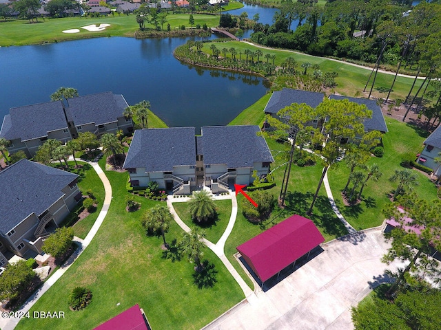 aerial view with a water view