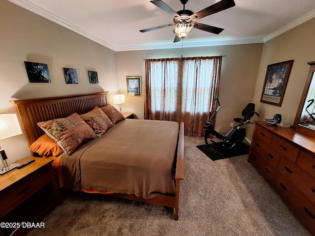 3107 Crab Trap Dr, New Smyrna Beach, FL 32168 - carpeted bedroom featuring ornamental molding and a ceiling fan