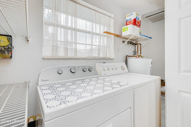 laundry room featuring washer and clothes dryer and water heater