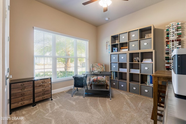 office with ceiling fan and carpet