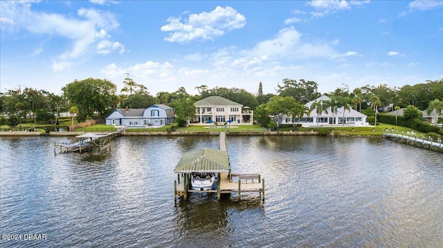 view of dock with a water view