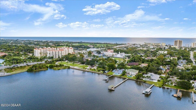 bird's eye view featuring a water view