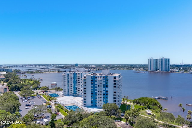 aerial view with a water view