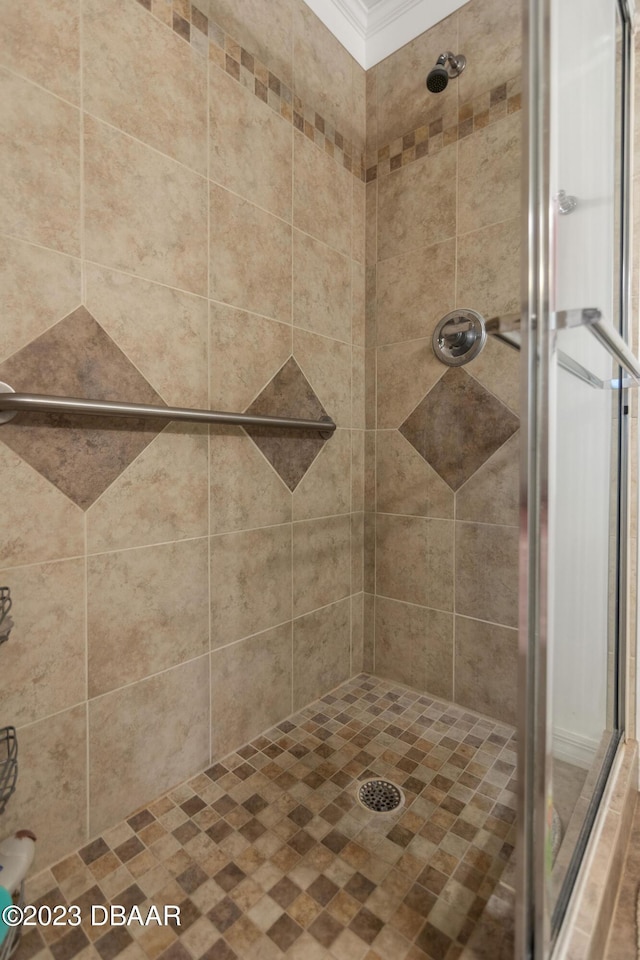2835 Nordman Ave, New Smyrna Beach, FL 32168 - bathroom featuring a stall shower and ornamental molding