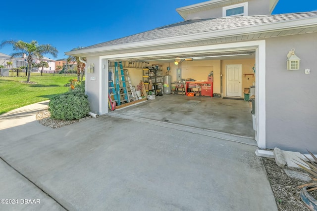 exterior space featuring a yard and water heater