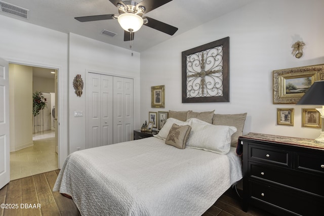 47 Abacus Ave, Ormond Beach, FL 32174 - bedroom with dark wood-style floors, a closet, and ceiling fan