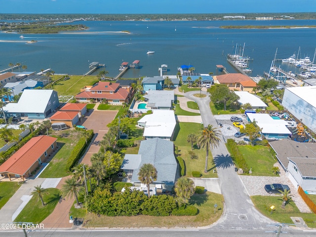 aerial view featuring a water view