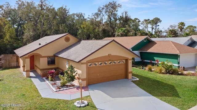 view of front facade featuring a garage and a front yard