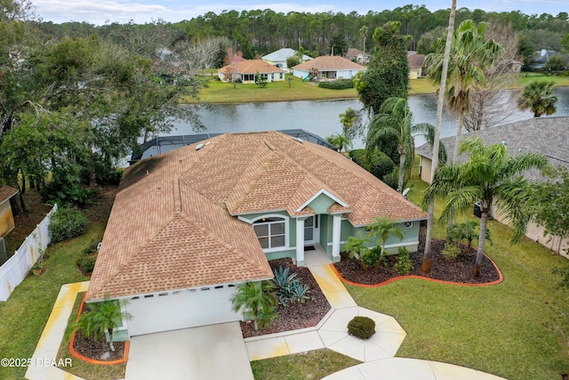 bird's eye view featuring a water view