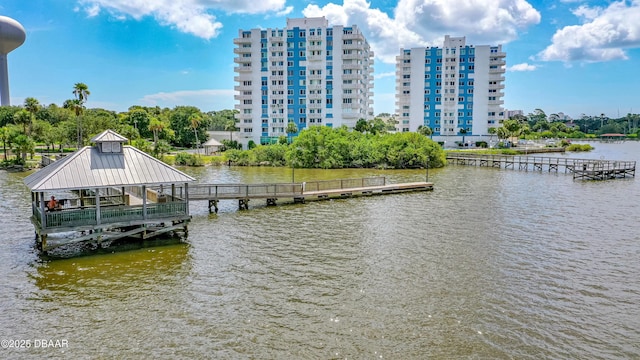 dock area featuring a water view