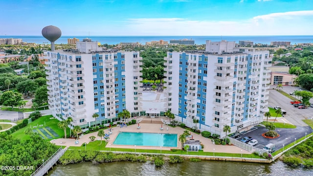 aerial view with a water view