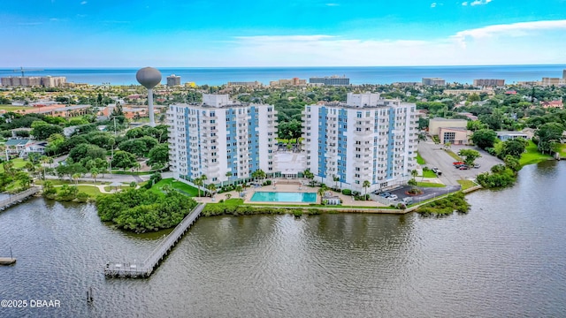 bird's eye view featuring a water view