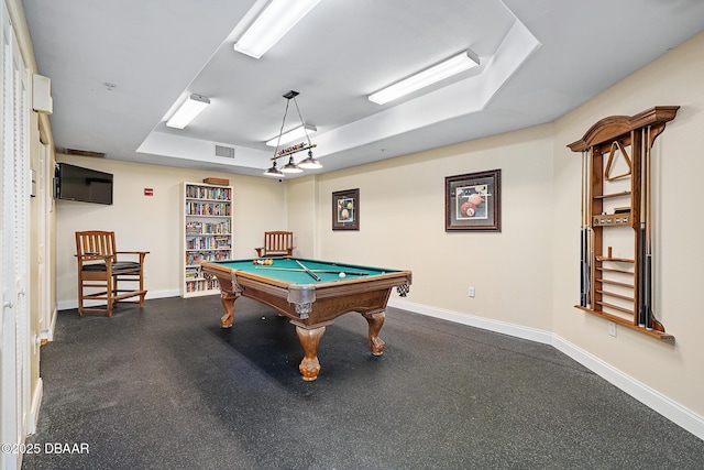 3737 S Atlantic Ave Unit 702, Daytona Beach, FL 32118 - rec room featuring a raised ceiling, billiards table, and dark rubber floors