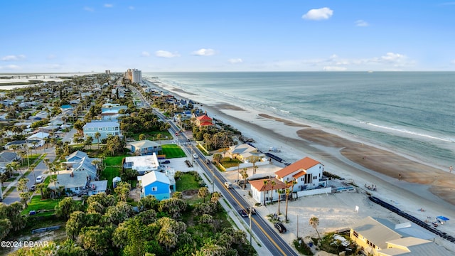 aerial view featuring a beach view and a water view