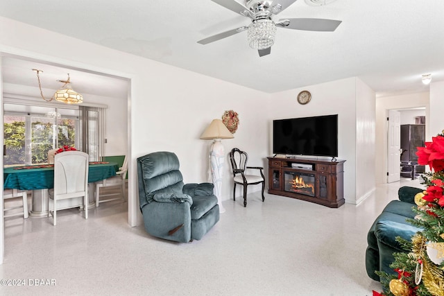 living room featuring ceiling fan