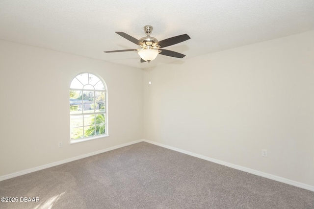 spare room with carpet, ceiling fan, and a textured ceiling