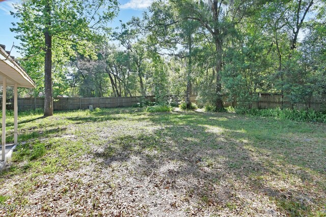 view of yard with a fenced backyard