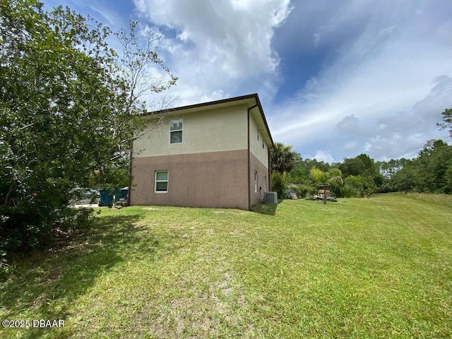 3531 Red Barn Ln, Ormond Beach, FL 32174 - view of side of home featuring a lawn, stucco siding, and cooling unit