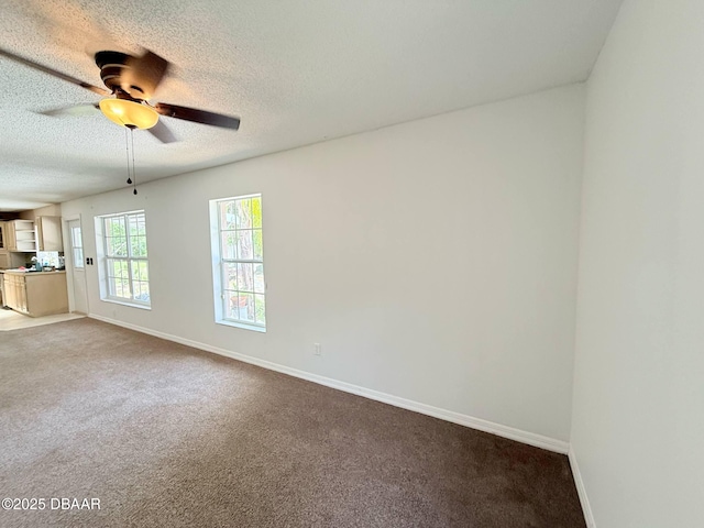3531 Red Barn Ln, Ormond Beach, FL 32174 - unfurnished living room with baseboards, a ceiling fan, carpet floors, and a textured ceiling