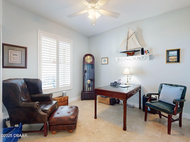 home office featuring ceiling fan