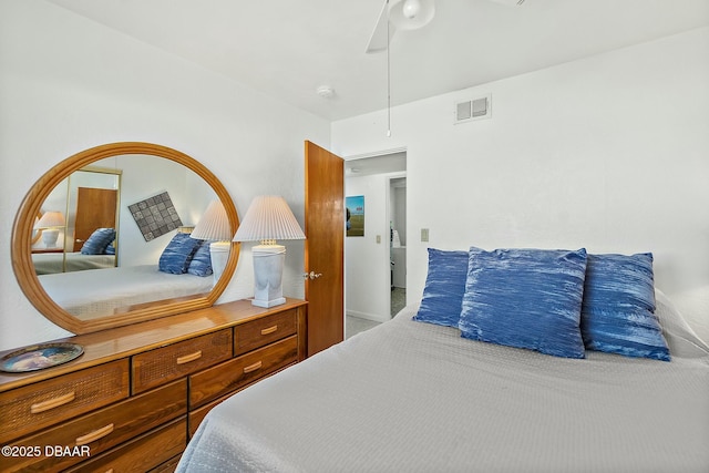 bedroom featuring visible vents and a ceiling fan