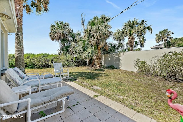 view of yard with a patio area and a fenced backyard