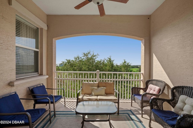 balcony with ceiling fan