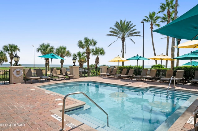 view of pool featuring a patio