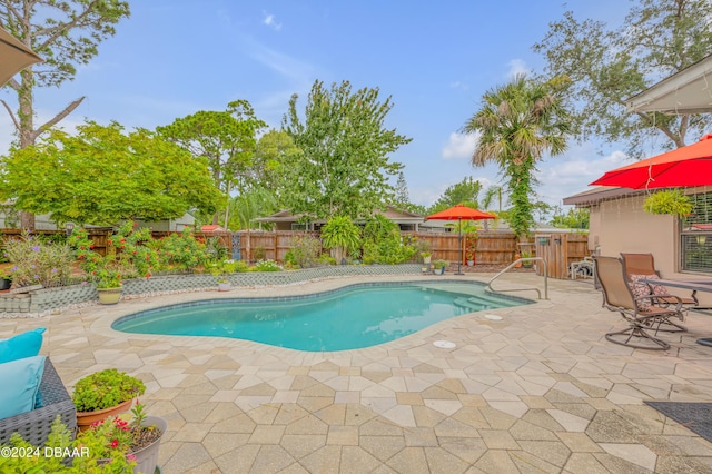 view of swimming pool with a patio area