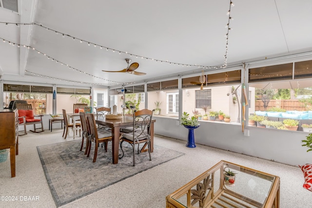 sunroom / solarium featuring ceiling fan