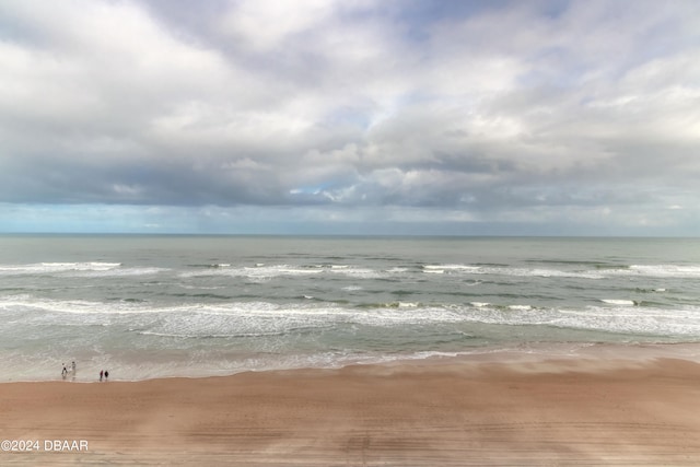 view of water feature with a beach view