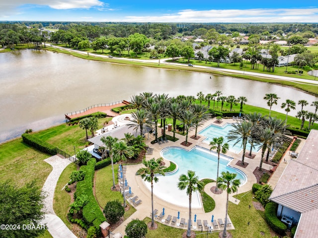 aerial view with a water view