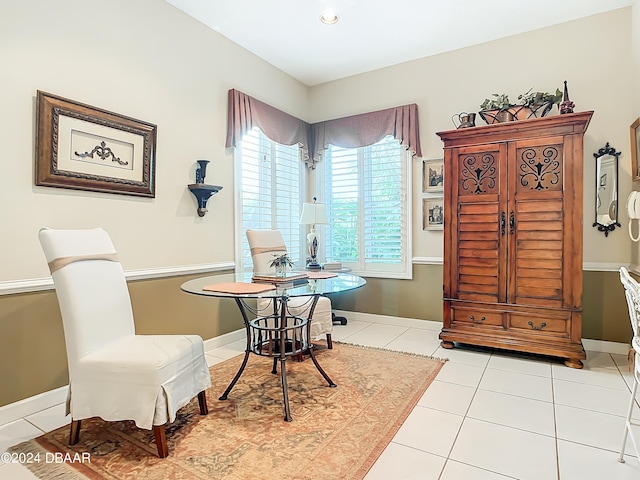 living area featuring light tile patterned flooring