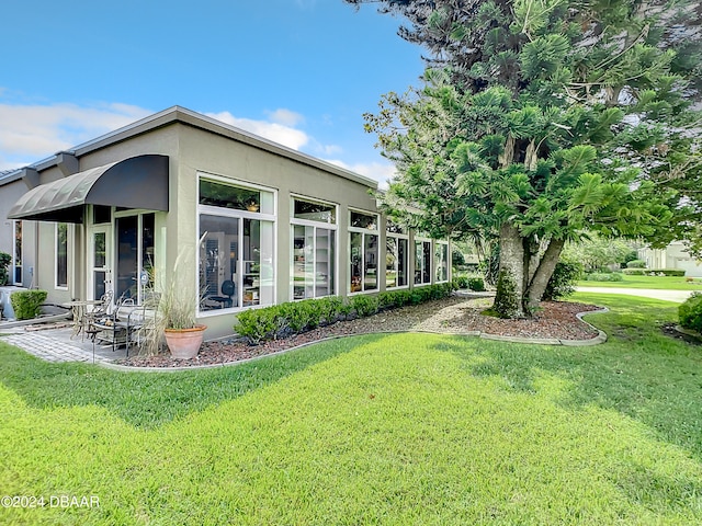 back of house featuring a yard and a patio area