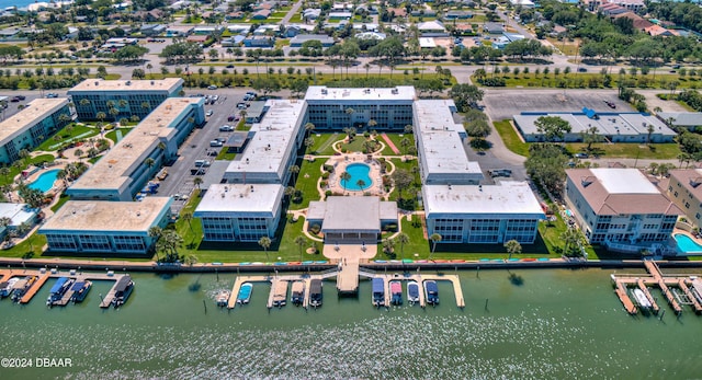 bird's eye view featuring a water view