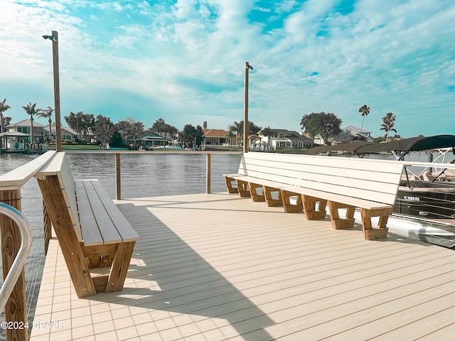 dock area with a water view