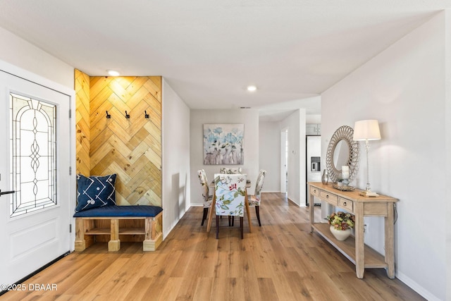 dining space featuring wood-type flooring