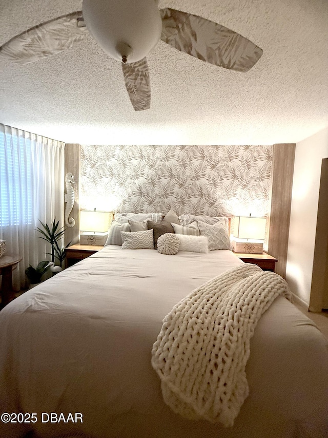 1415 Ocean Shore Blvd Unit 907, Ormond Beach, FL 32176 - bedroom with wallpapered walls and a textured ceiling