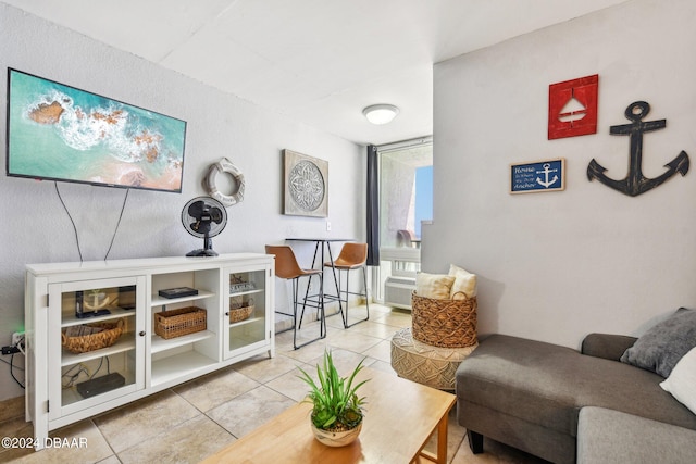 living room featuring tile patterned flooring