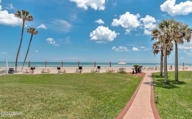 property view of water featuring a view of the beach