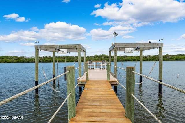 dock area featuring a water view