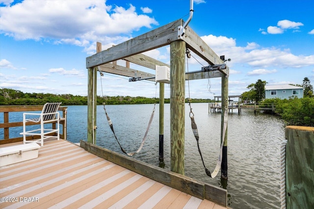 dock area with a water view